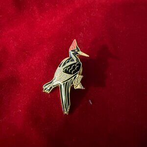 Ivory-Billed Woodpecker Vintage Enamel Cloisonné Lapel Pin